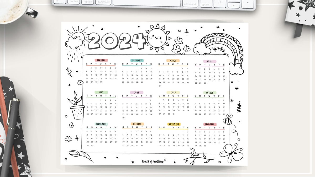 2024 Coloring Calendar - Free Printables - World of Printables