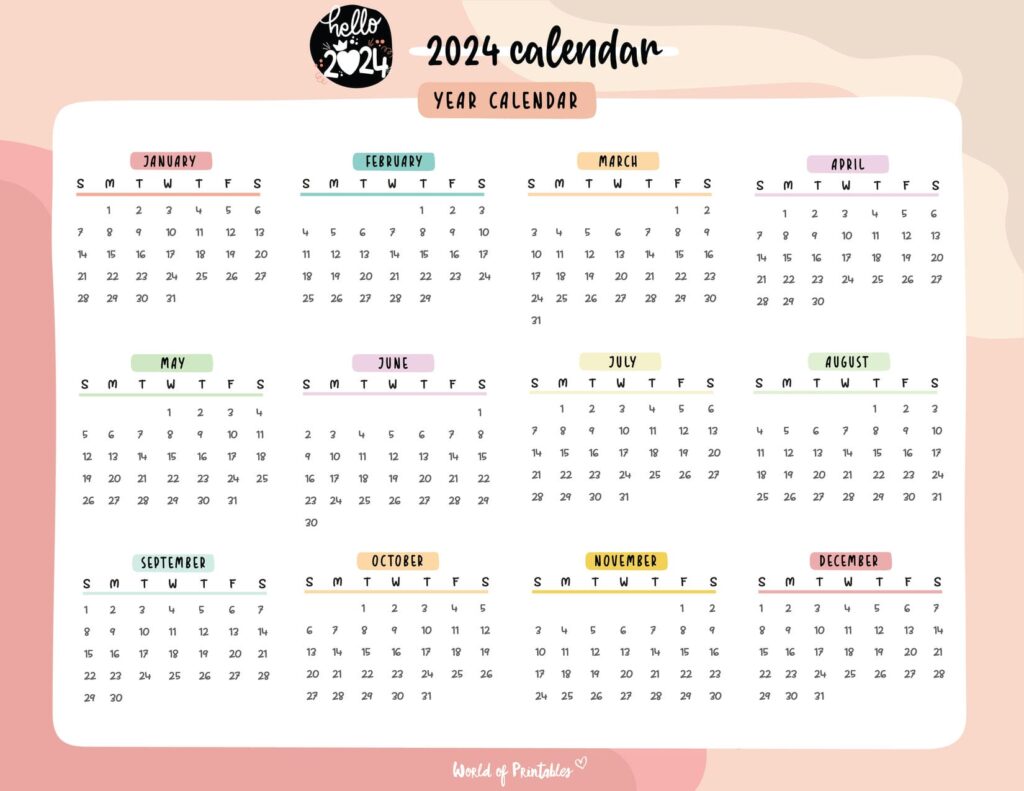 2024 year calendar template