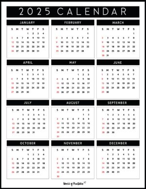 2025 Year Calendars - 70 Best Printables - World of Printables