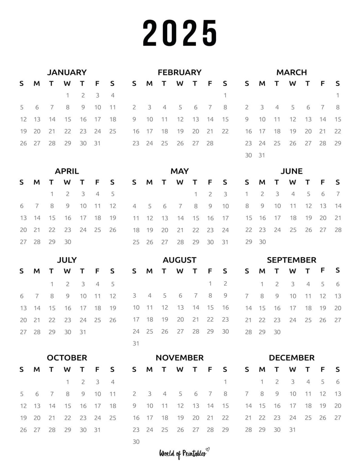 2025 Year Calendars 70 Best Printables World of Printables