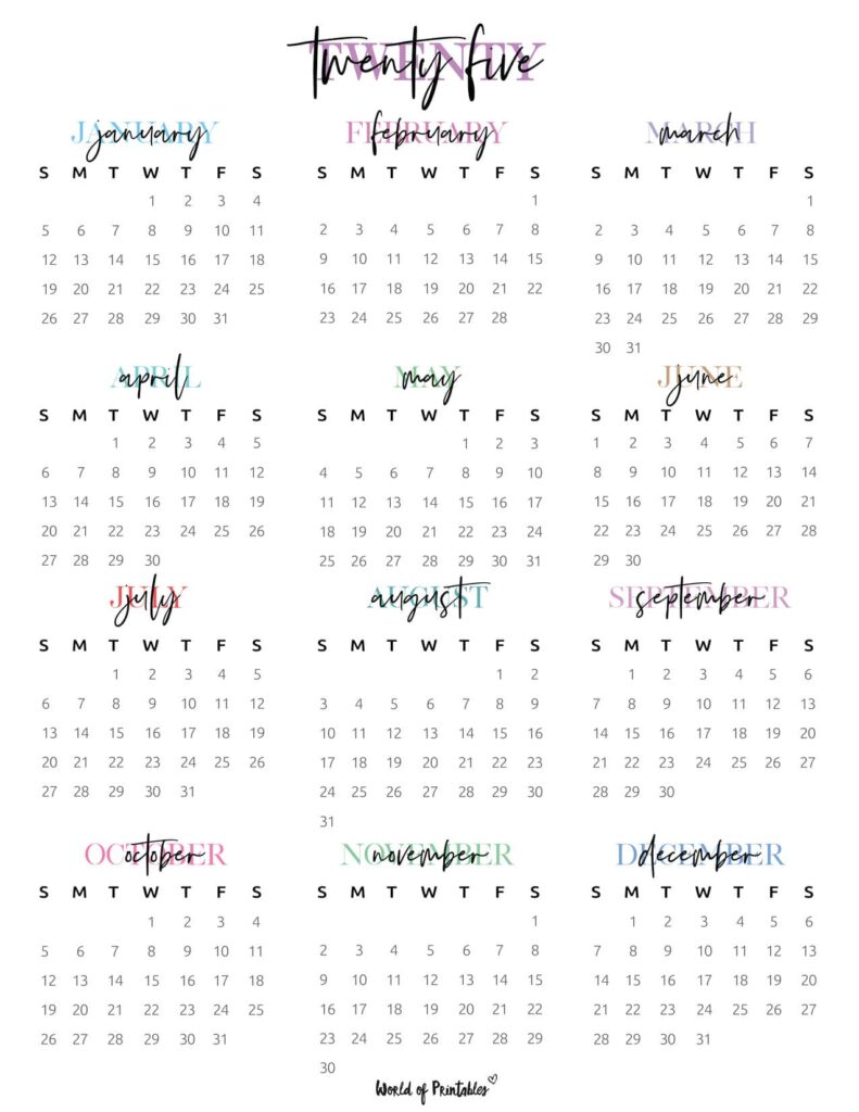 2025 Year Calendar 52