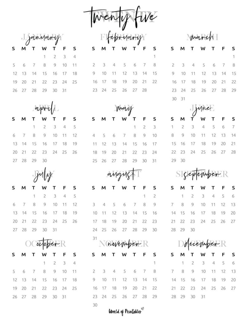 2025 Year Calendar 53