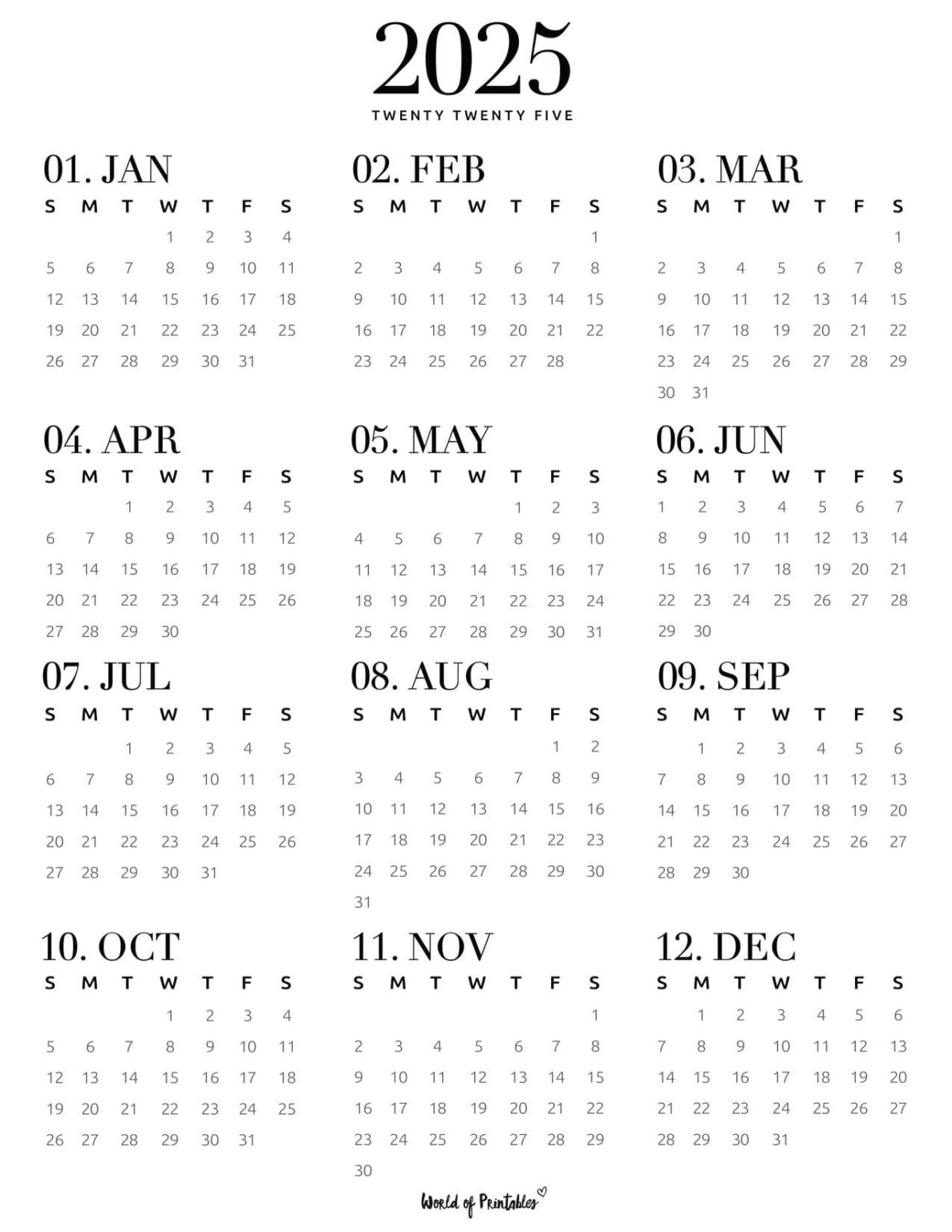 2025 Year Calendars - 70 Best Printables - World of Printables