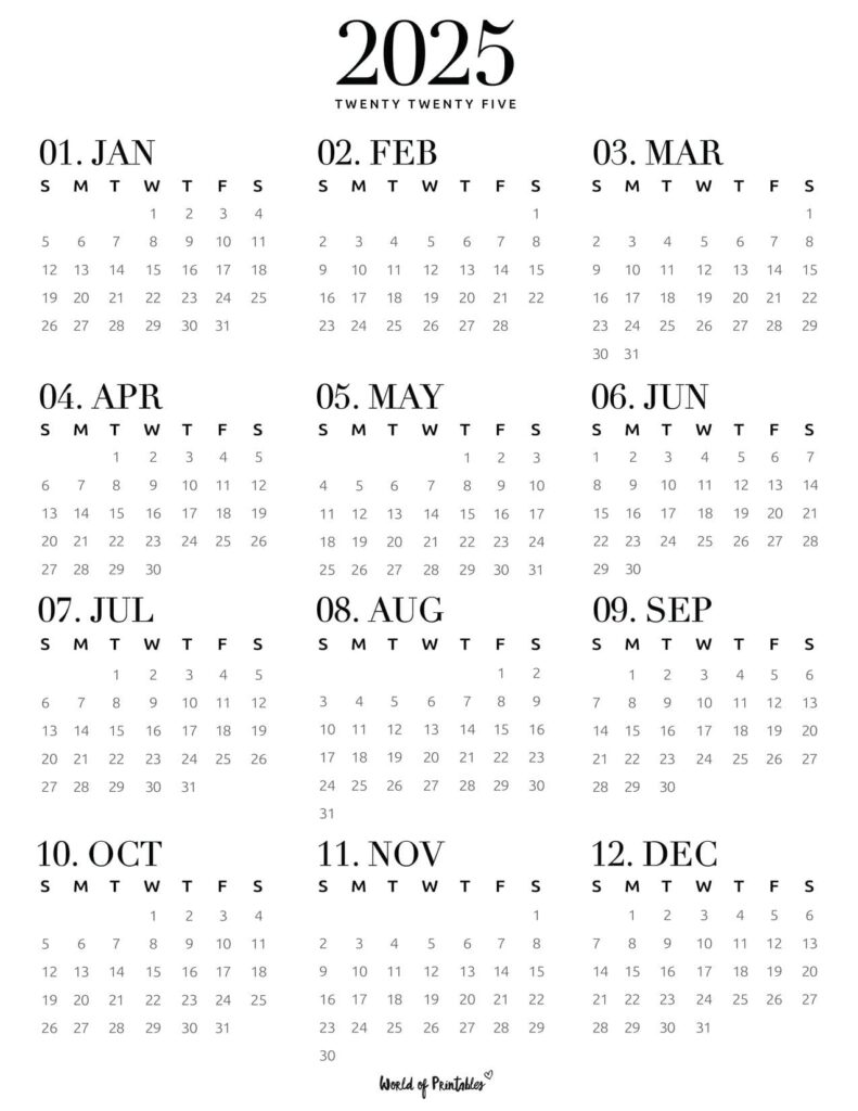 2025 Year Calendar 54