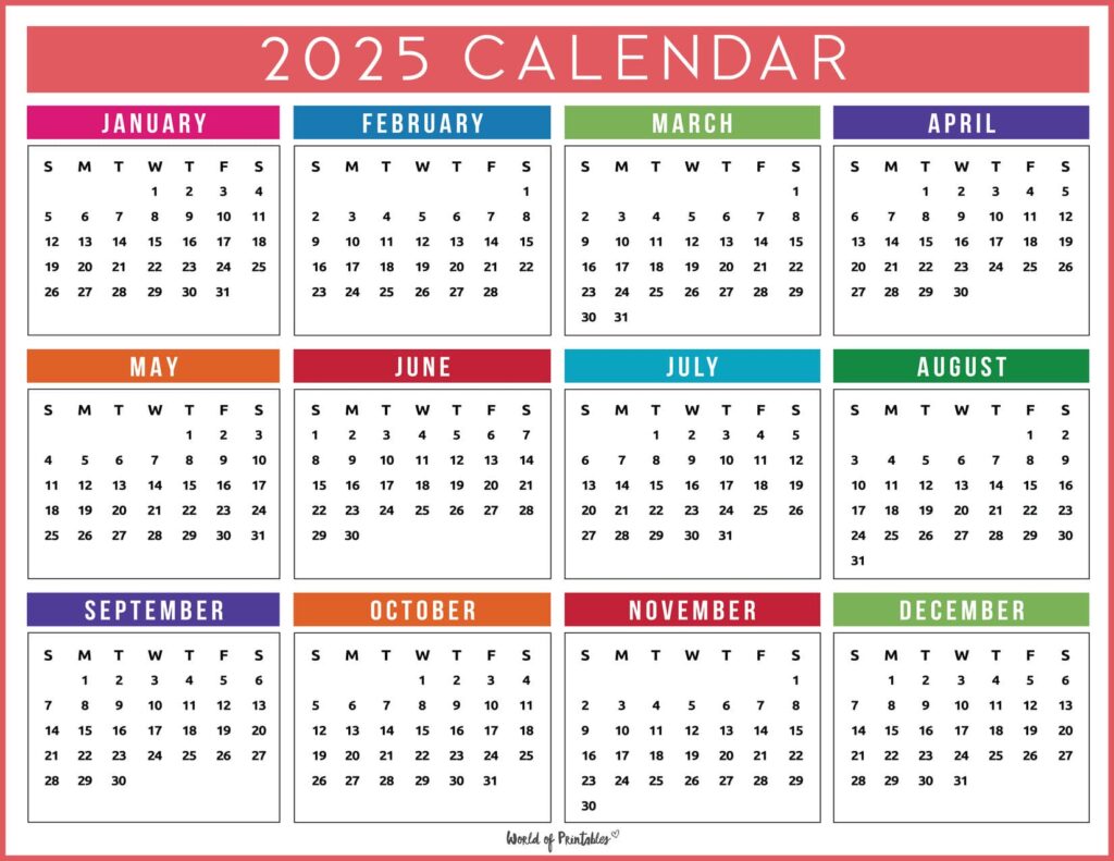 2025 Year Calendar Color