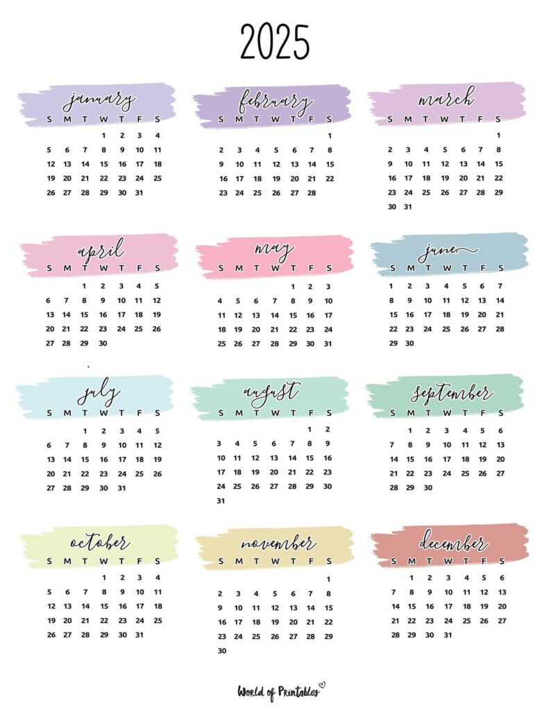 2025 Year Calendar Colorful