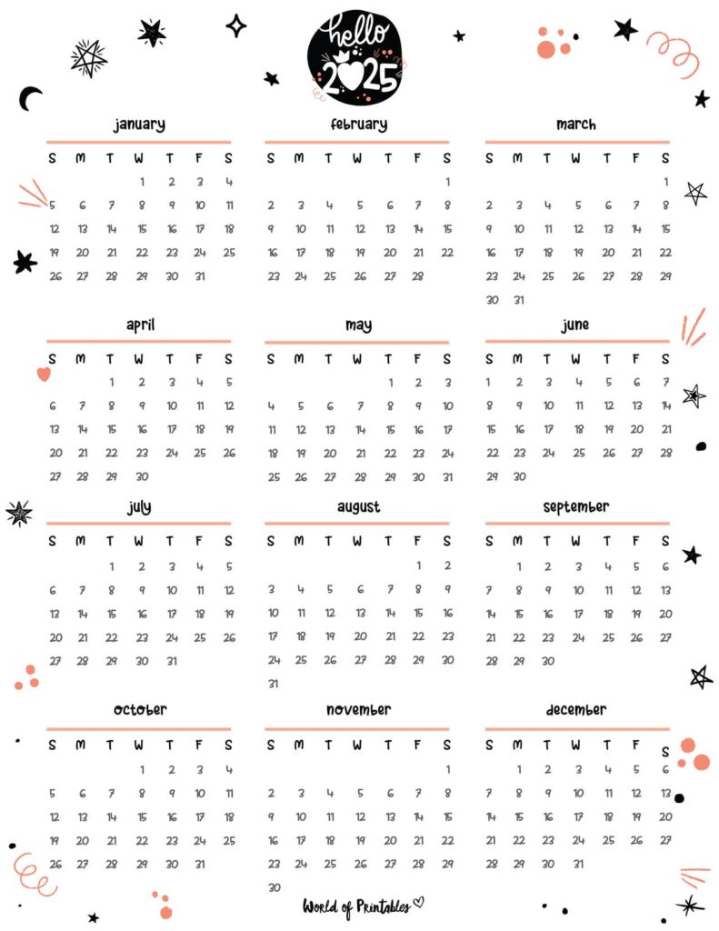 2025 Year Calendar Cute