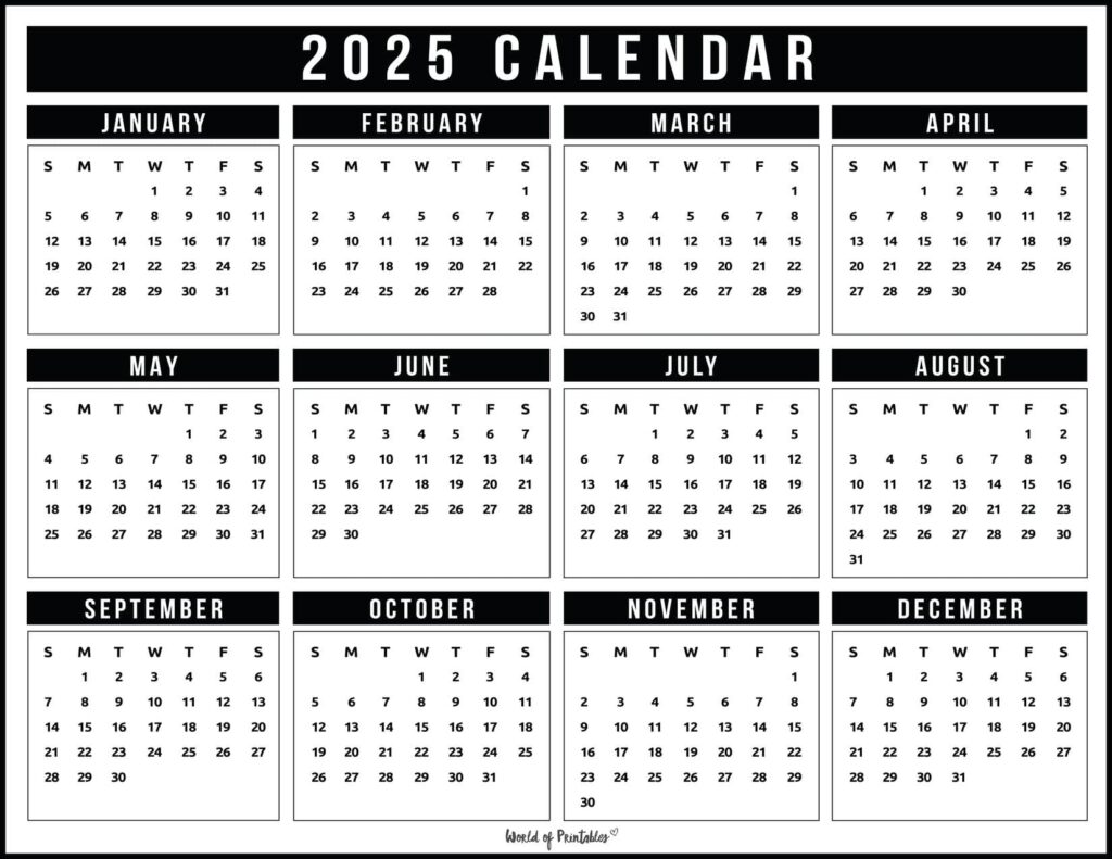 2025 Year Calendar Printable