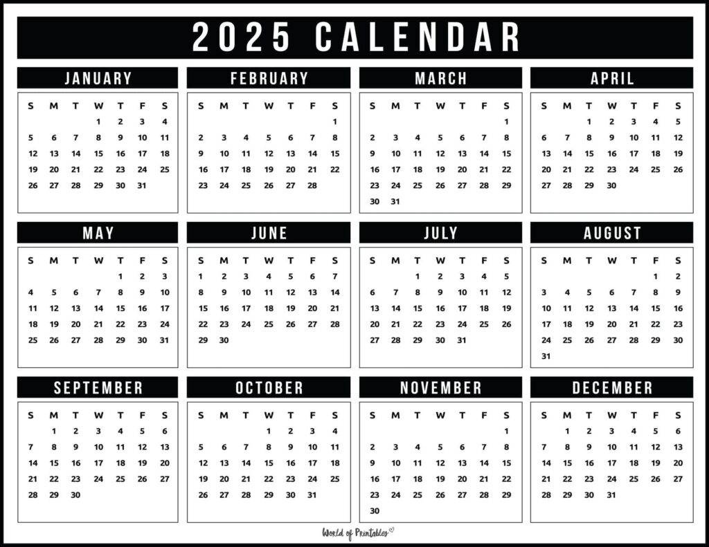 2025 Year Calendars - 70 Best Printables - World of Printables