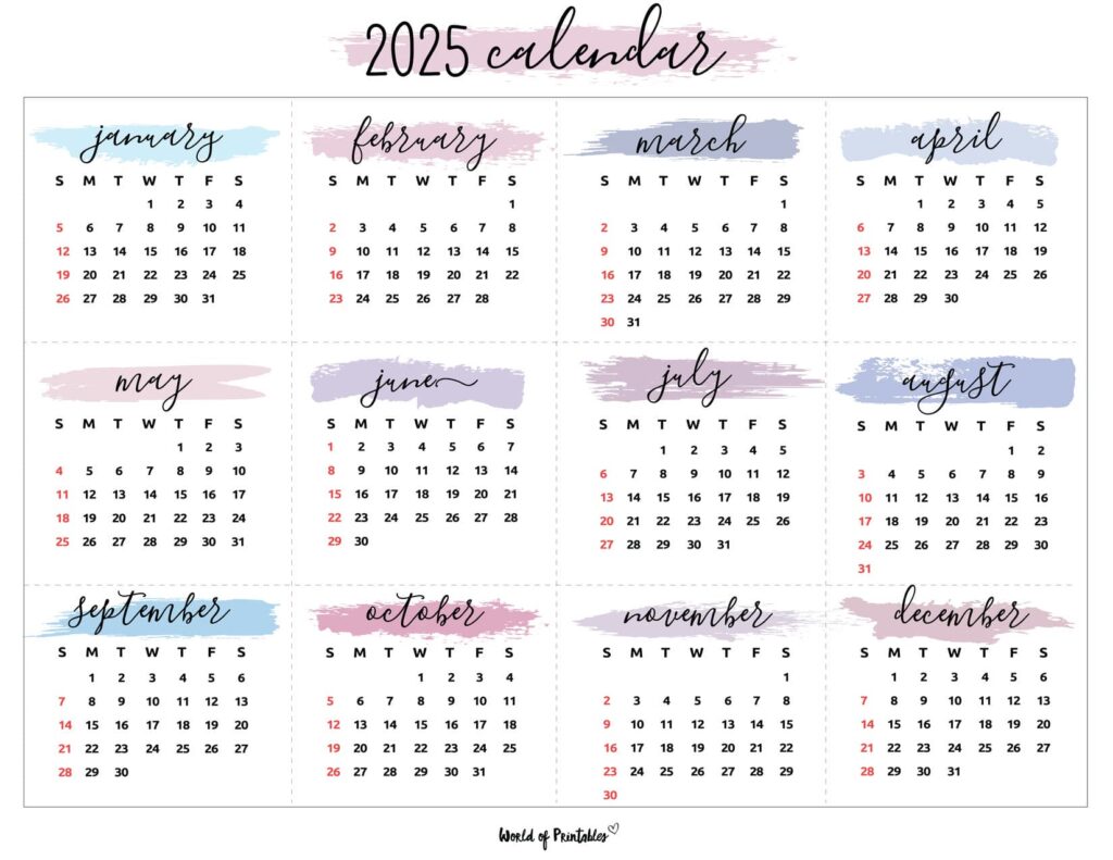 2025 Year Calendar Watercolor