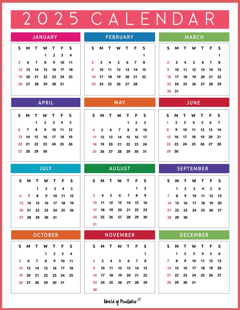 2025 Year Calendars - 70 Best Printables - World of Printables