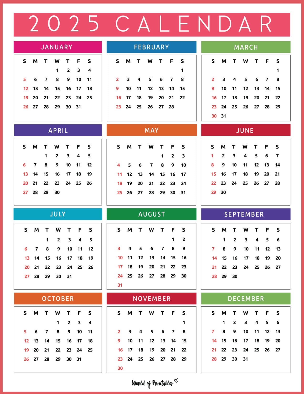 2025 Calendar Canada Monthly Printable Free