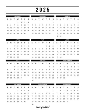 2025 Year Calendars - 70 Best Printables - World of Printables