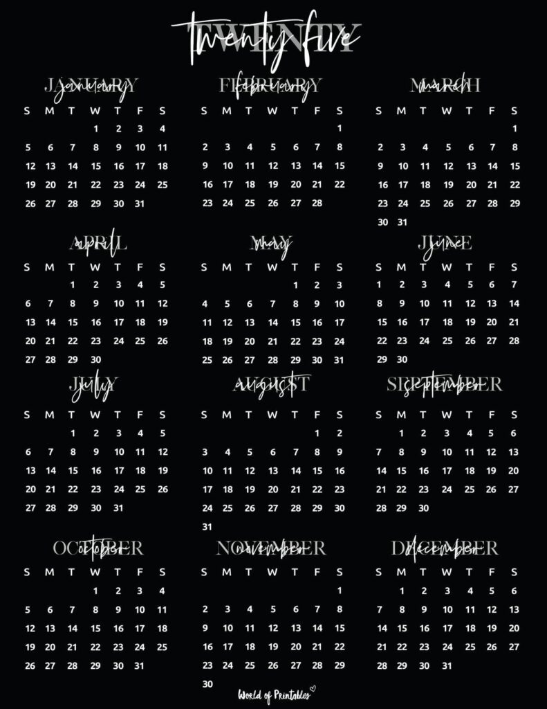 2025 Year Calendars - 70 Best Printables - World of Printables
