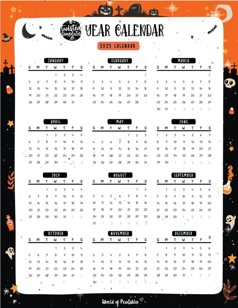 2025 printable calendar one page halloween