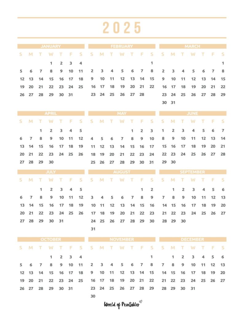 2025 printable calendar one page orange