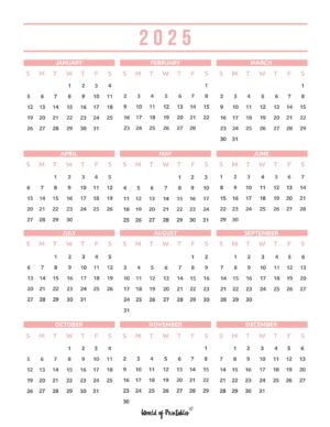 2025 Year Calendars - 70 Best Printables - World of Printables