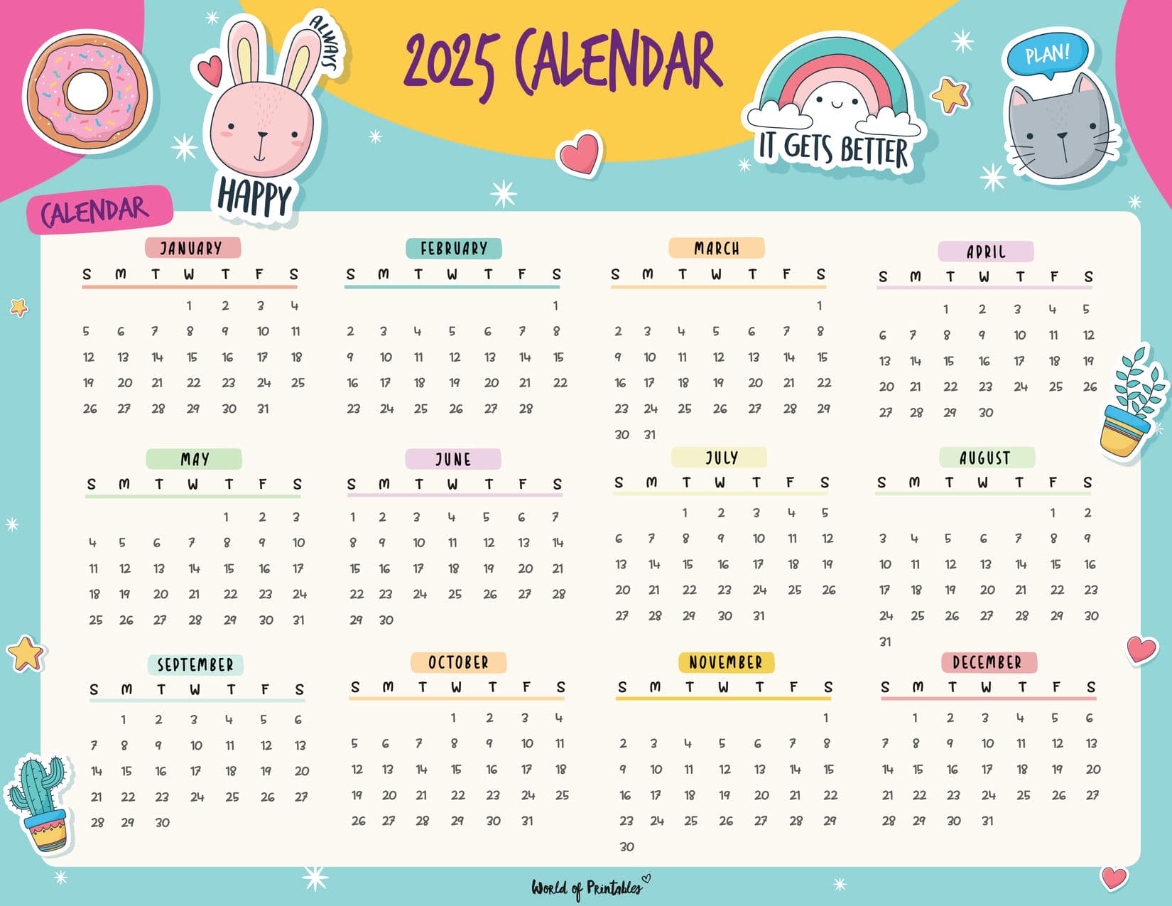 Kawaii 2025 Calendar