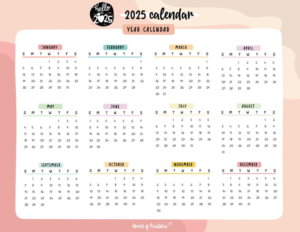 2025 year calendar template