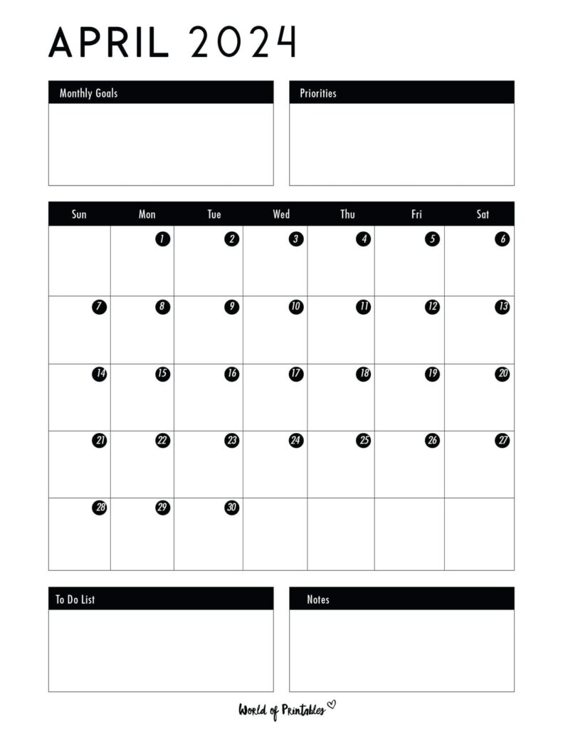 April 2024 Calendar Printable