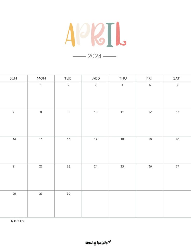 Pretty April 2024 Calendar