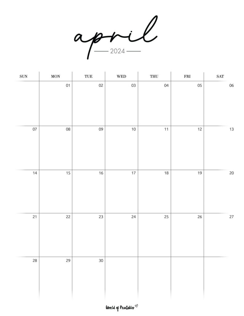 Cursive April 2024 Calendar