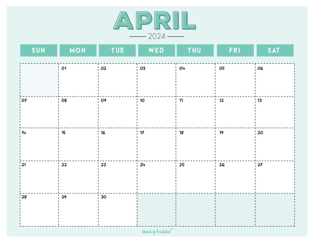 April 2024 Calendar Aesthetic