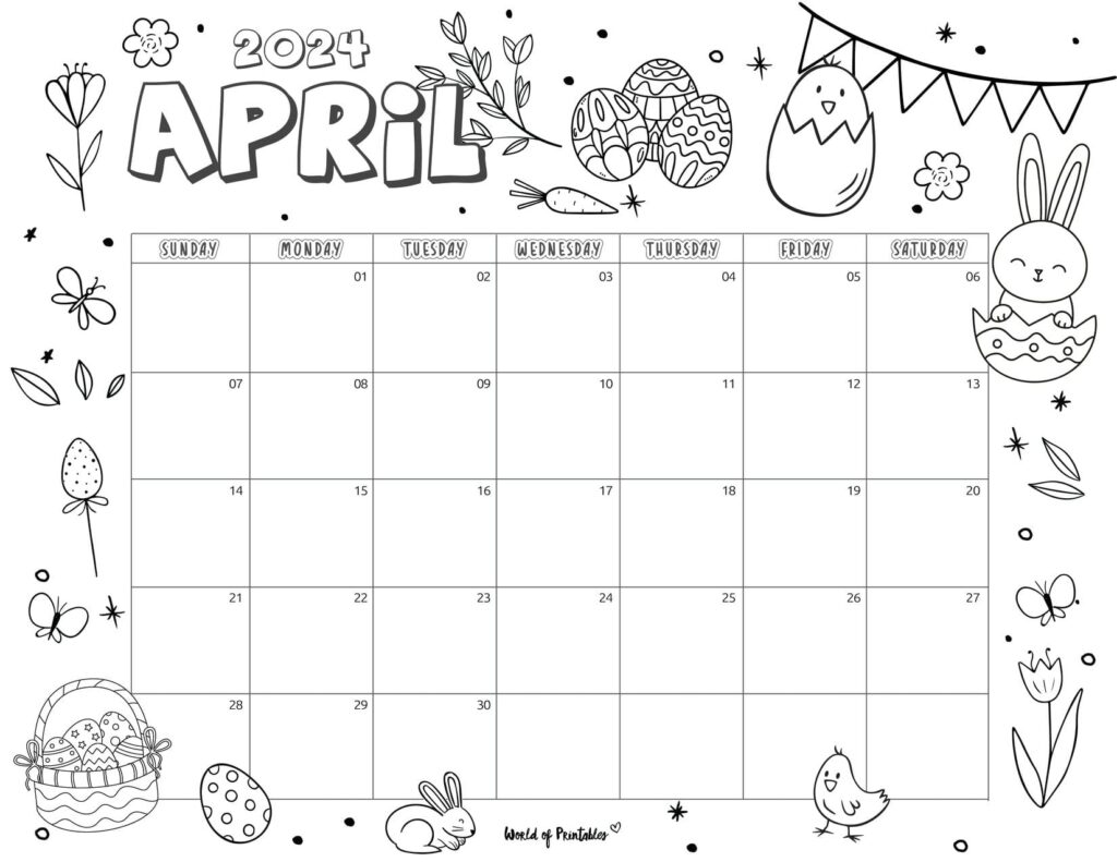 April 2024 Coloring Calendar