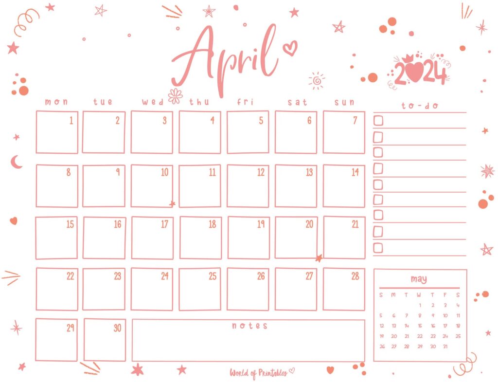 Cute April 2024 Calendar Landscape