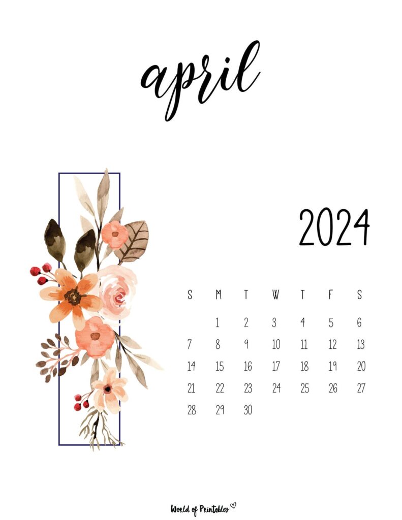 April 2024 Calendar Floral