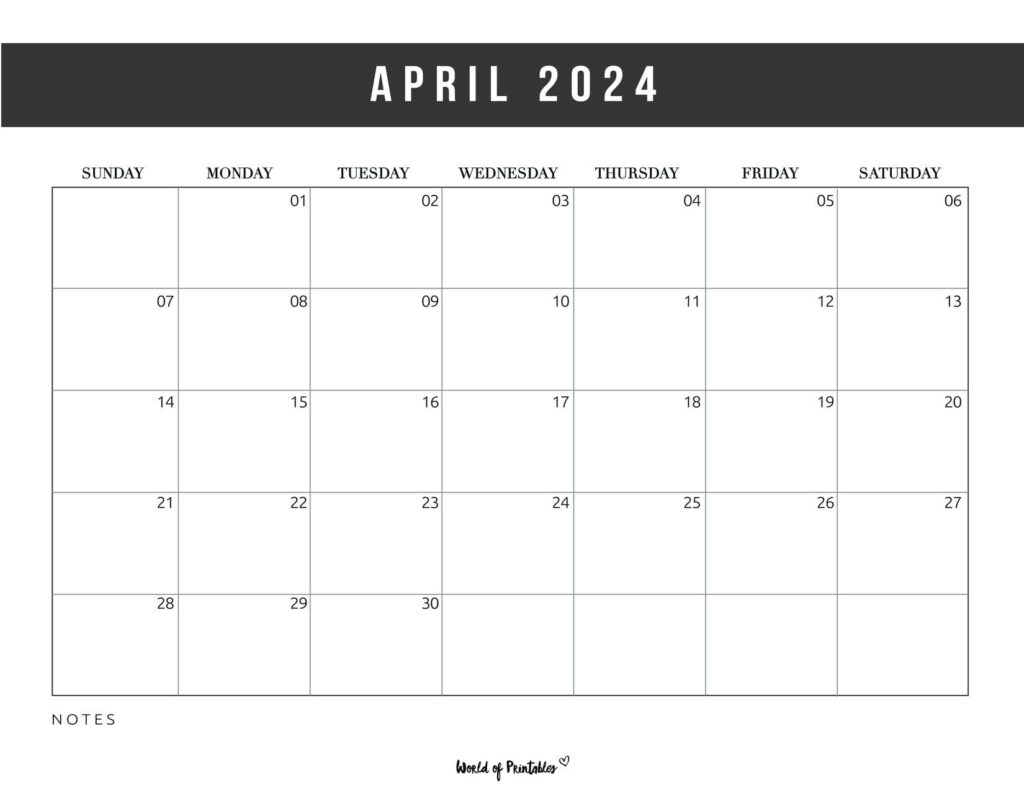 April 2024 Calendar Landscape