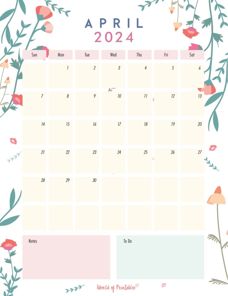 Floral April 2024 Calendar