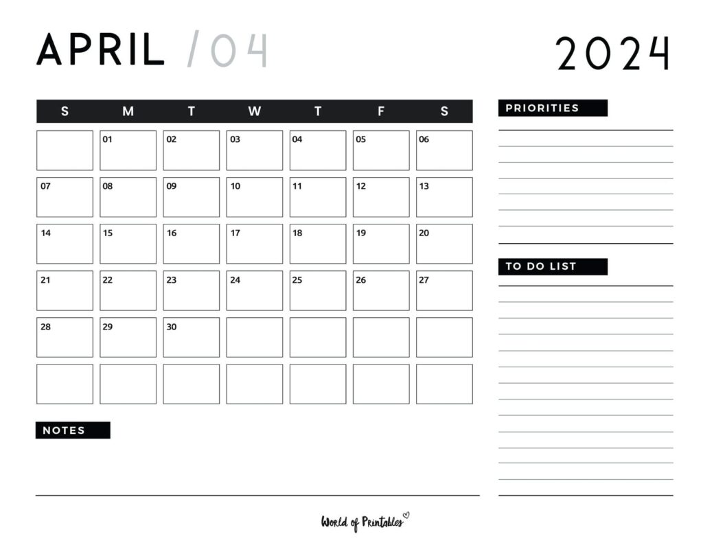 April 2024 Calendar Planner