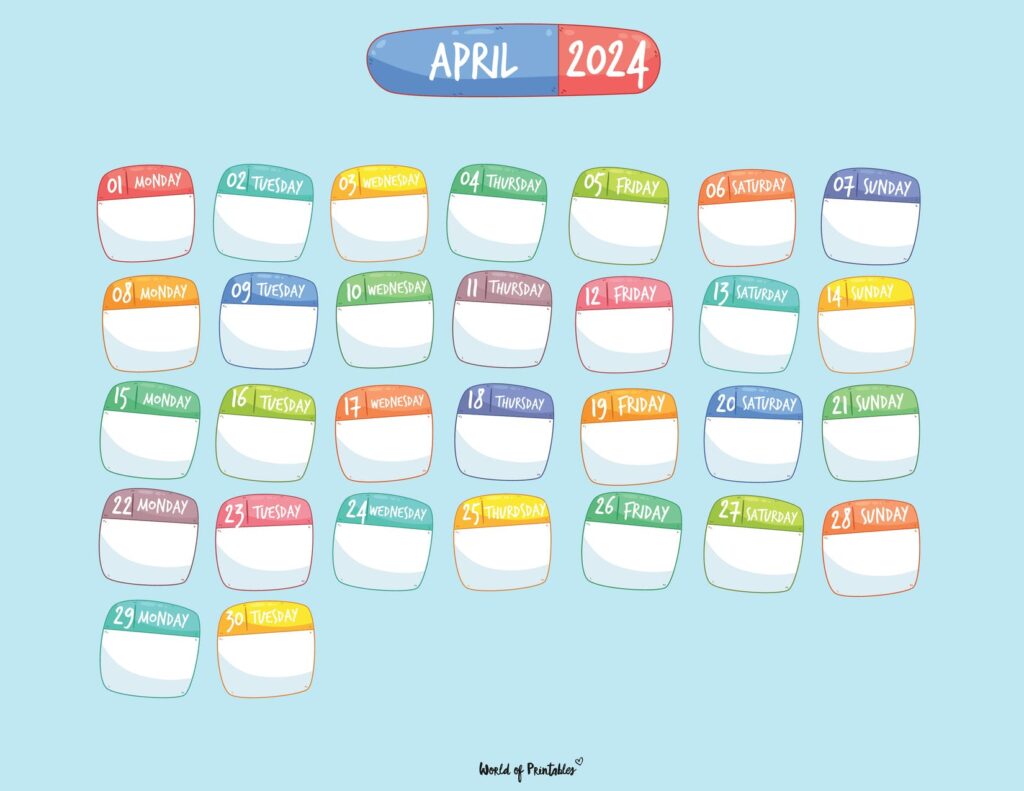 Kids April 2024 Calendar