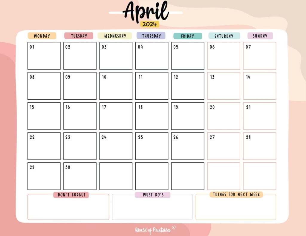 Cute April 2024 Calendar