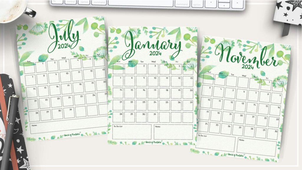 Botanical monthly 2024 calendar