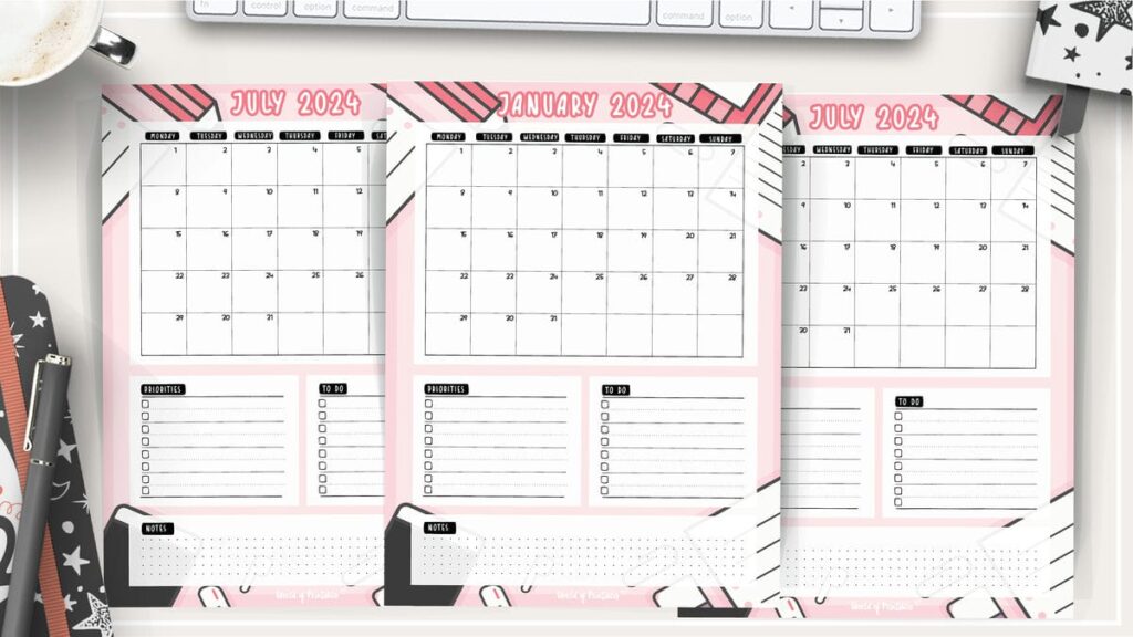 Colorful stationary style year calendar 2024