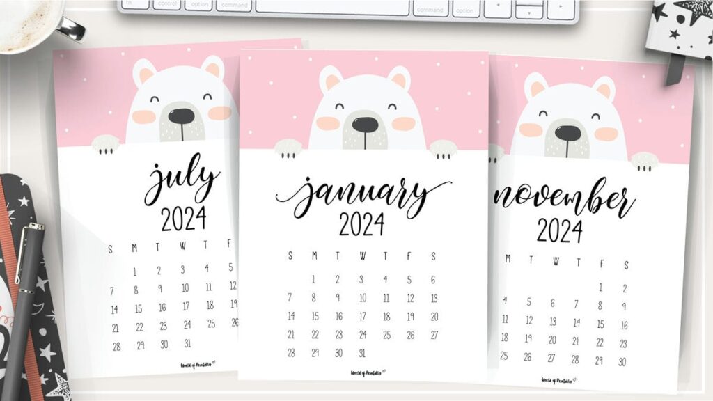 Cute Bear Calendar for 2024