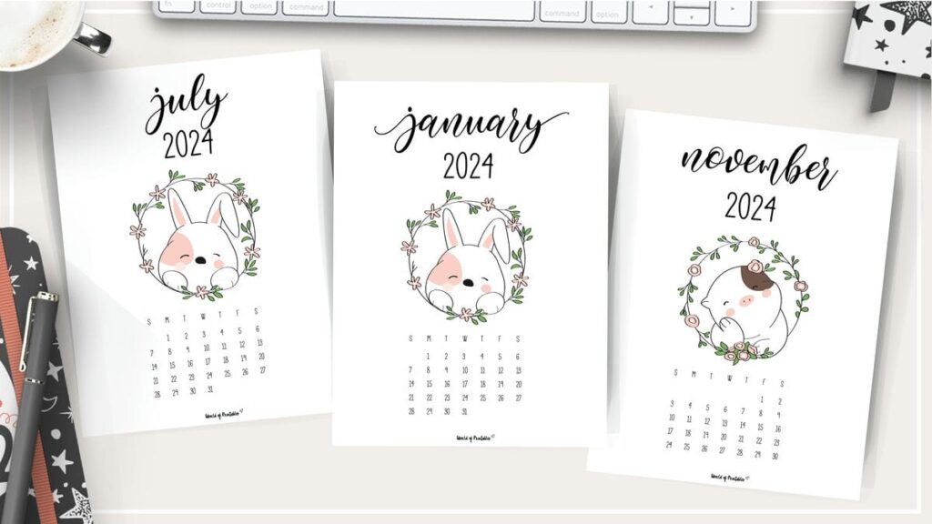 Cute Calendar 2024 Printables