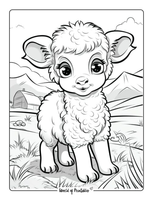 Cute Lamb Animal Coloring Page 3