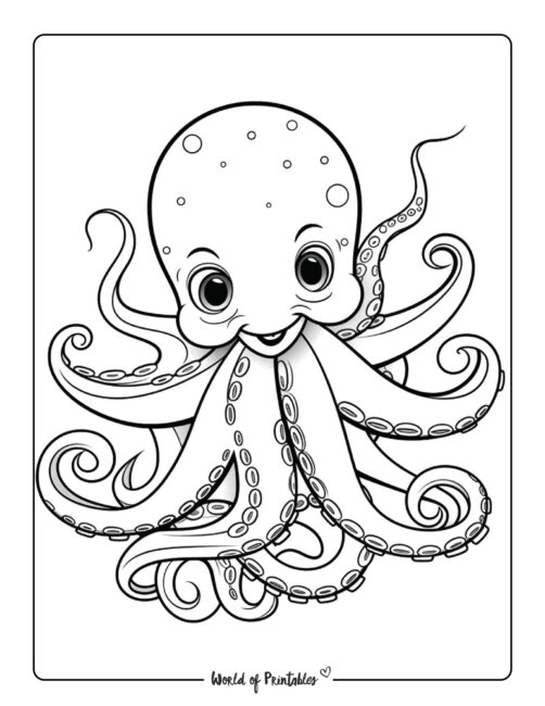 Cute and Playful Octopus Coloring Page