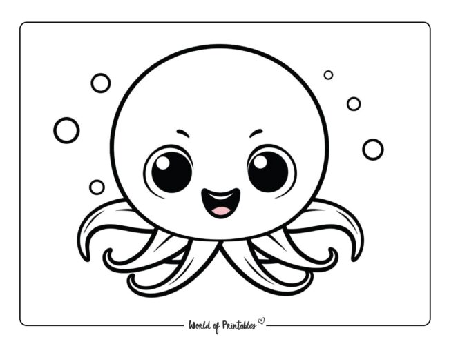 Easy Octopus Coloring Page For Toddlers