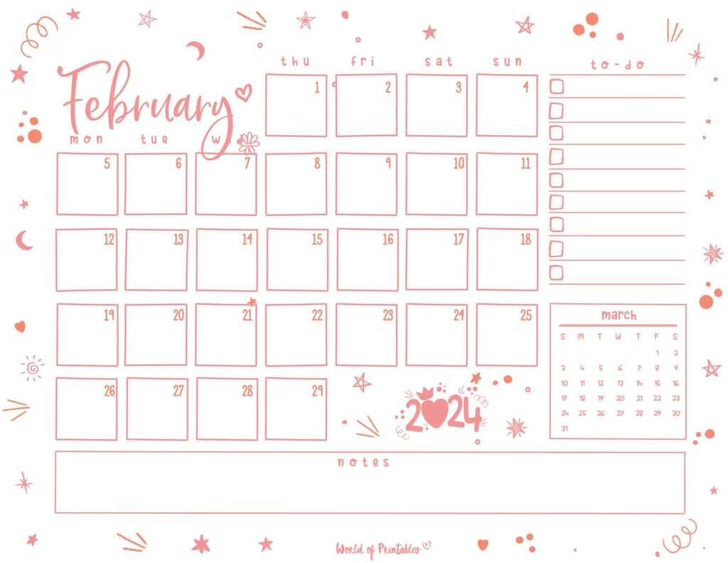 Cute February 2024 Calendar Landscape