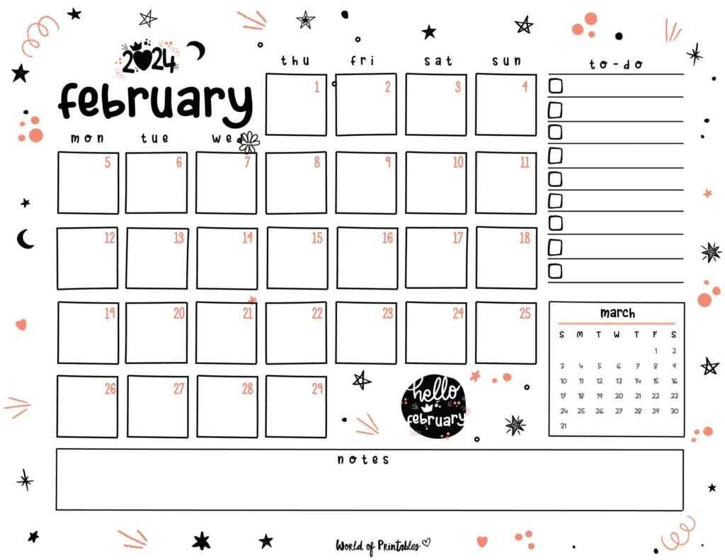 Cute February 2024 Calendar