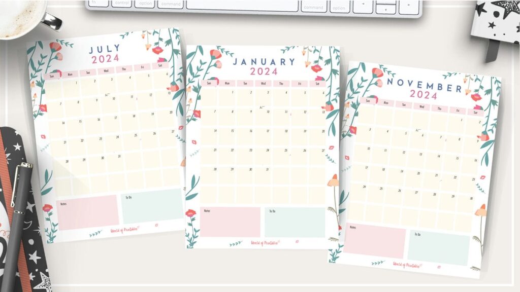 Floral monthly calendar 2024