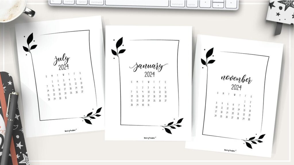 Free Floral Frame Calendar for 2024