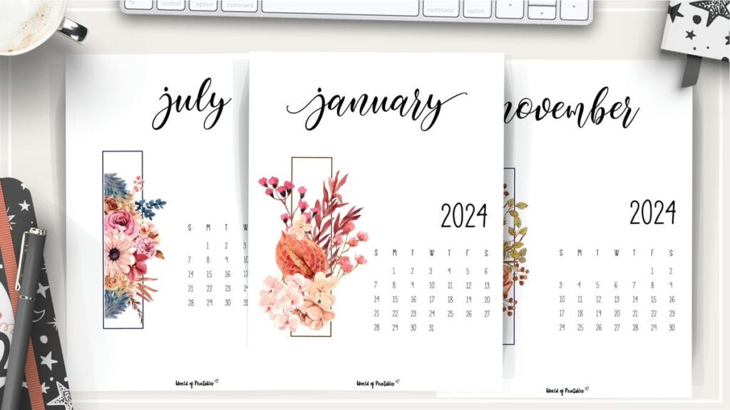 Free Printable Floral 2024 Calendar for 2024