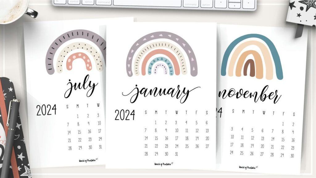 Free Printable Rainbow Calendar for 2024