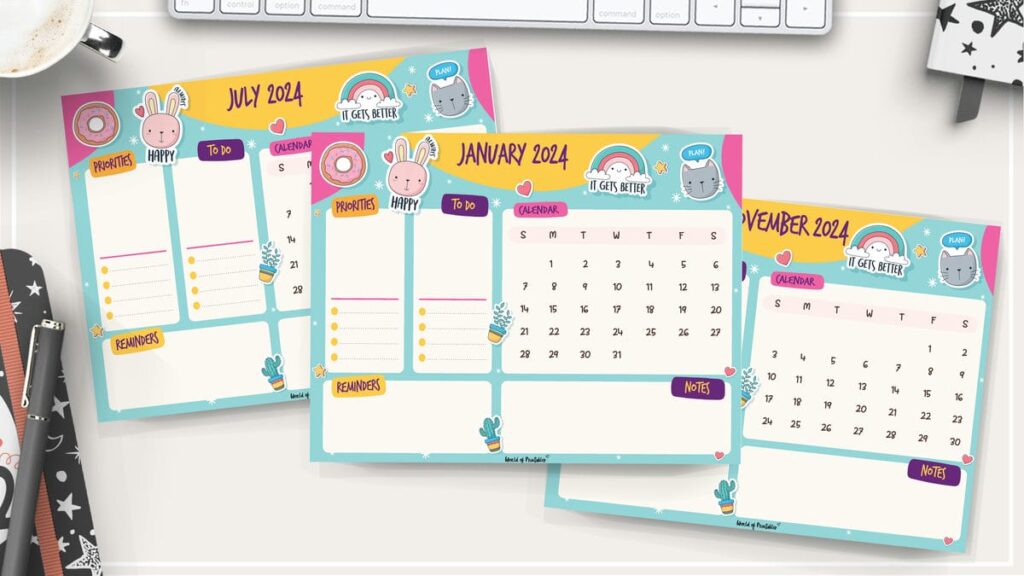 Fun cute 2024 monthly calendar