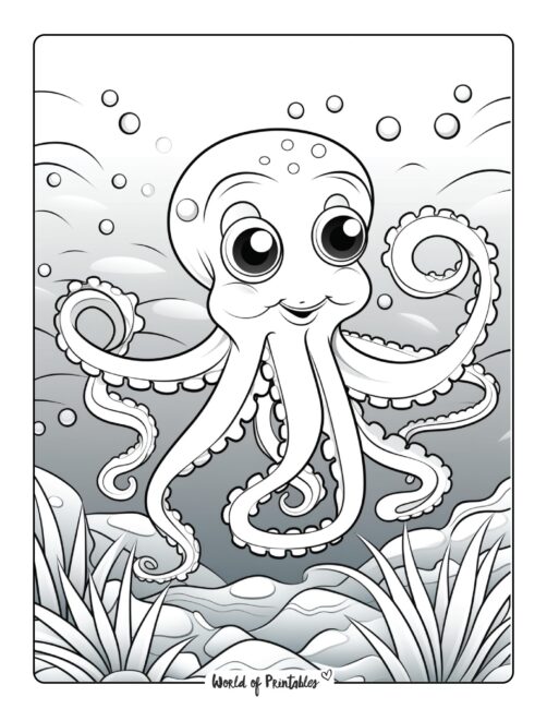Happy Octopus Under the Sea Coloring Page